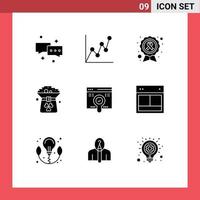 ensemble de 9 symboles d'icônes d'interface utilisateur modernes signes pour le web chapeau cancer trèfle vert éléments de conception vectoriels modifiables vecteur