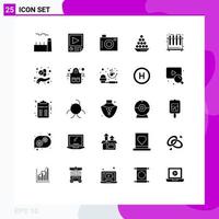 interface mobile glyphe solide ensemble de 25 pictogrammes d'éléments de conception vectoriels modifiables de pique-nique de bol de lecture de délicatesse indienne vecteur
