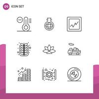 groupe de 9 contours signes et symboles pour plante inde graphique fleur nature éléments de conception vectoriels modifiables vecteur