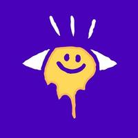 oeil avec dessin animé visage emoji sourire fondu, illustration pour t-shirt, autocollant ou marchandise vestimentaire. avec un style pop et rétro moderne. vecteur