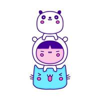 bébé mignon en costume d'animal avec petit art de griffonnage de panda et de chat, illustration pour t-shirt, autocollant ou marchandise vestimentaire. avec un style pop et kawaii moderne. vecteur