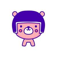 mignon petit ours portant un casque doodle art, illustration pour t-shirt, autocollant ou marchandise vestimentaire. avec un style pop et kawaii moderne. vecteur