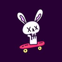 dessin animé de skateboard squelette de lapin, illustration pour t-shirt, autocollant ou marchandise vestimentaire. avec un style pop moderne. vecteur