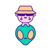 joli bébé en chapeau de seau avec art de griffonnage extraterrestre, illustration pour t-shirt, autocollant ou marchandise vestimentaire. avec un style pop et kawaii moderne. vecteur