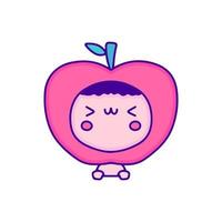 bébé mignon en costume de fruit de pomme doodle art, illustration pour t-shirt, autocollant ou marchandise vestimentaire. avec un style pop et kawaii moderne. vecteur