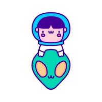 mignon bébé astronaute et art de doodle extraterrestre, illustration pour t-shirt, autocollant ou marchandise vestimentaire. avec un style pop et kawaii moderne. vecteur