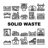 icônes d'entreprise de gestion des déchets solides définies vecteur