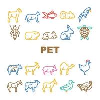 animal de compagnie domestique, ferme et mer aqua icons set vector