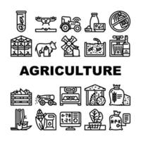agriculture, terres agricoles, affaires, icônes, ensemble, vecteur