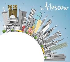 skyline de moscou en russie avec des bâtiments gris, un ciel bleu et un espace de copie. vecteur