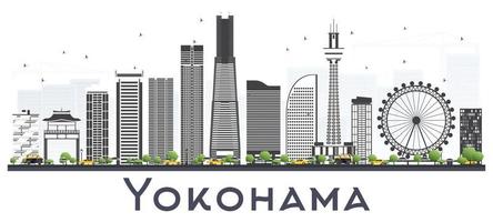 horizon de yokohama au japon avec des bâtiments de couleur isolés sur blanc. vecteur