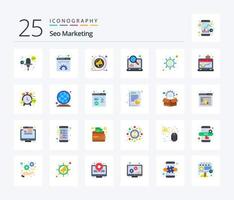 seo marketing pack d'icônes de 25 couleurs plates, y compris seo. commercialisation. commercialisation. référencement. commercialisation vecteur