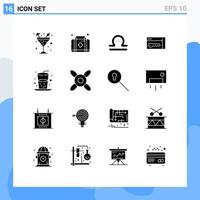 16 concept de glyphe solide pour les sites Web mobiles et applications nourriture boisson balance sécurité de la salle éléments de conception vectoriels modifiables vecteur
