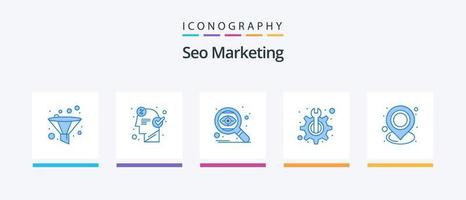 pack d'icônes seo marketing blue 5, y compris l'emplacement. réparer. recherche. technique. maintenance. conception d'icônes créatives vecteur