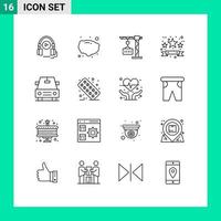 ensemble de 16 symboles d'icônes d'interface utilisateur modernes signes pour les soins de santé voiture grue vente tag commerce éléments de conception vectoriels modifiables vecteur