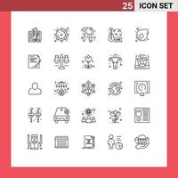 ligne d'interface mobile ensemble de 25 pictogrammes d'oeufs nouvelles couteau sanglant divertissement en direct éléments de conception vectoriels modifiables vecteur