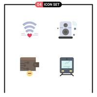 groupe de 4 icônes plates modernes définies pour le coeur de la finance wifi internet des objets portefeuille éléments de conception vectoriels modifiables vecteur