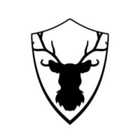 tête de cerf sur bouclier. armoiries de chevalier avec cerf. silhouette noire d'animal à cornes. symbole héraldique vecteur