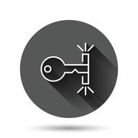 icône de casier dans un style plat. illustration vectorielle de cadenas mot de passe sur fond rond noir avec effet d'ombre portée. concept d'entreprise de bouton de cercle de déverrouillage de clé. vecteur