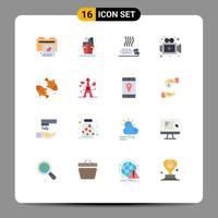 pictogramme ensemble de 16 couleurs plates simples de nourriture pour poisson vidéo soins médias spa pack modifiable d'éléments de conception de vecteur créatif