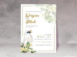 invitation de mariage avec une belle aquarelle de plumeria vecteur