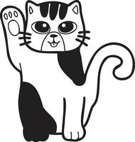 maneki neko dessiné à la main ou illustration de chat rayé chanceux dans un style doodle vecteur