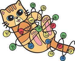 chat rayé dessiné à la main jouant avec une illustration d'ampoule dans un style doodle vecteur