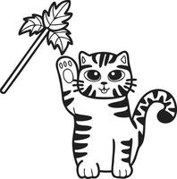 chat rayé dessiné à la main jouant avec des jouets illustration dans un style doodle vecteur