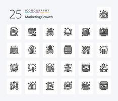 pack d'icônes de 25 lignes de croissance marketing, y compris l'interaction. alarme. graphique. notification. alerte vecteur