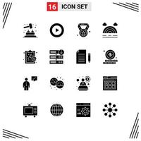 interface mobile glyphe solide ensemble de 16 pictogrammes d'éléments de conception vectoriels modifiables de la méthode de performance du champion de la main-d'œuvre de téléchargement vecteur