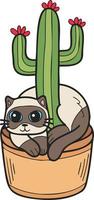 illustration de chat et de cactus dessinés à la main dans un style doodle vecteur