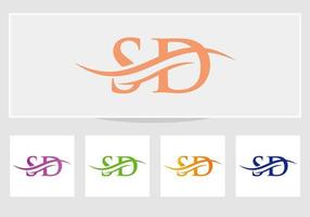 création de logo swoosh lettre sd pour l'identité de l'entreprise et de l'entreprise. logo sd vague d'eau avec tendance moderne vecteur