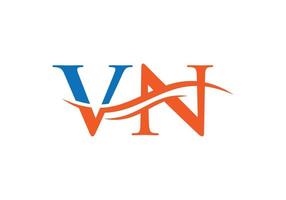 création de logo vn. création de logo premium lettre vn avec concept de vague d'eau vecteur