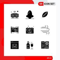 9 pack de glyphes solides de l'interface utilisateur de signes et symboles modernes de la médecine sportive chinoise ballon de rugby football éléments de conception vectoriels modifiables vecteur