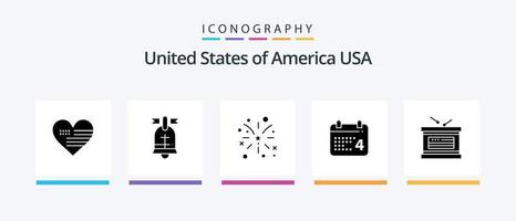 pack d'icônes usa glyph 5, y compris les vacances. américain. feu d'artifice. Date. calandre. conception d'icônes créatives vecteur