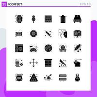 interface mobile ensemble de glyphes solides de 25 pictogrammes d'entreprise de suppression de corbeille éléments de conception vectoriels modifiables de page Web vecteur