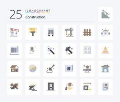 construction 25 pack d'icônes de couleur plate, y compris la maison. construction. construction. grue. architecture vecteur