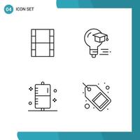 pack d'icônes vectorielles stock de 4 signes et symboles de ligne pour les éléments de conception vectoriels modifiables de la remise des diplômes de l'ampoule de remise en forme vidéo vecteur