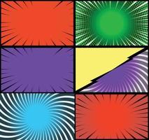 fond de cadres colorés de bande dessinée avec des rayons de demi-teintes effets radiaux et pointillés style pop art vecteur