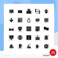 interface mobile glyphe solide ensemble de 25 pictogrammes de contact téléphonique appartement communication voyageant éléments de conception vectoriels modifiables vecteur