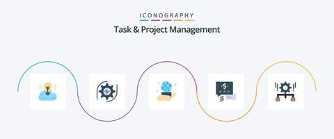 pack d'icônes plat 5 de gestion des tâches et des projets, y compris la gestion. configuration. main. dollar. discuter vecteur