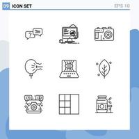 ensemble de 9 symboles d'icônes d'interface utilisateur modernes signes pour les statistiques de secours en sciences appliquées souffler des éléments de conception vectoriels modifiables vecteur