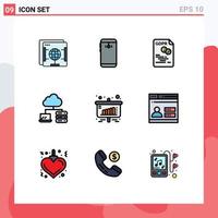 interface mobile filledline couleur plate ensemble de 9 pictogrammes du réseau d'entreprise back cloud gdpr éléments de conception vectoriels modifiables vecteur