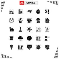 pack de 25 signes et symboles de glyphes solides modernes pour les supports d'impression Web tels que les données vivantes depuis l'horloge de livraison mesurent les éléments de conception vectoriels modifiables vecteur