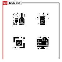 pack de 4 signes et symboles de glyphes solides modernes pour les supports d'impression Web tels que le détecteur d'alcool vin briquet afficher des éléments de conception vectoriels modifiables vecteur