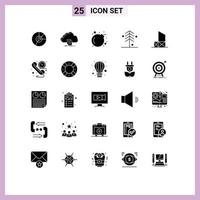 interface mobile glyphe solide ensemble de 25 pictogrammes d'éléments de conception vectorielle modifiables de bombe de virus d'accès à la forêt naturelle vecteur