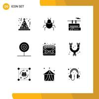 interface mobile glyphe solide ensemble de 9 pictogrammes d'éléments de conception vectoriels modifiables de calendrier alimentaire télésiège restauration rapide bonbons vecteur