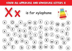 point toutes les lettres x. feuille de travail pédagogique pour apprendre l'alphabet. vecteur