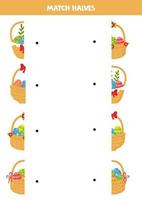 associez des parties de paniers de Pâques de dessin animé. jeu de logique pour les enfants. vecteur