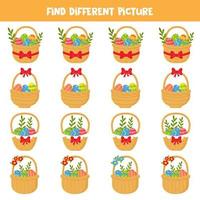 trouver un panier de Pâques différent des autres. feuille de travail pour les enfants. vecteur